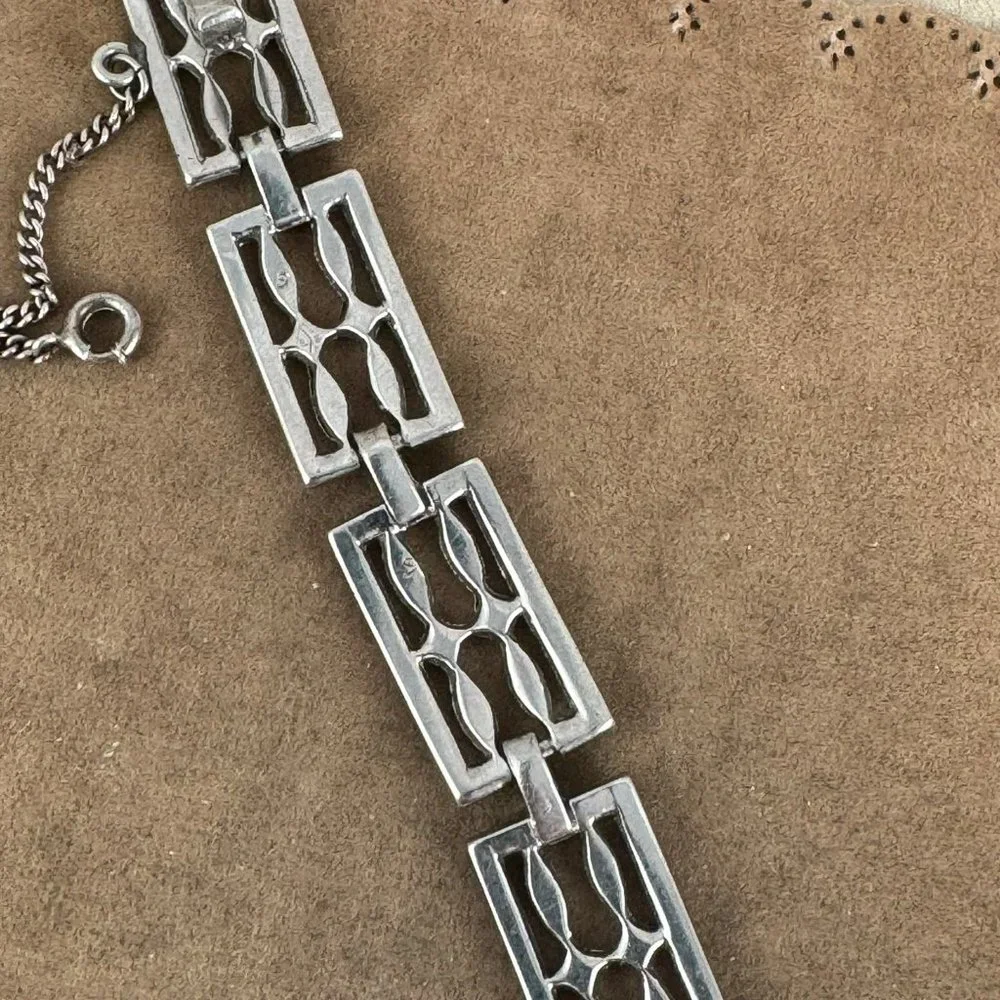 Vintage 1930's Sterling Silver  ART DECO Marcasite Lattice Style Bracelet - Picture 7 of 8